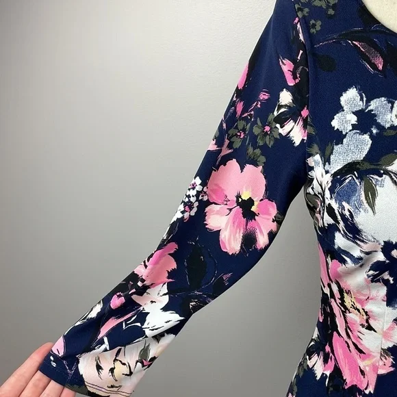 INC Knee Length Slip Dress SZ XS 3/4 Length Sleeves Floral Design Stretchy - Picture 5 of 13